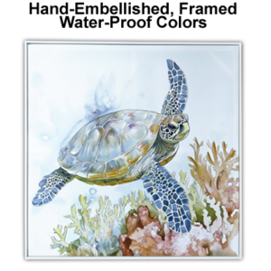 23 1/2 x 23 1/2 Inch Assortment Of Two Framed Turtle Hand-Embellished Giclee Canvas Print