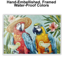 27 1/2 x 20 Inch Assortment Of Two Framed Parrot Hand-Embellished Giclee Canvas Print