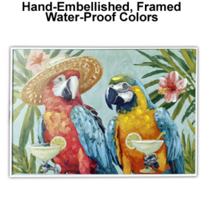 27 1/2 x 20 Inch Assortment Of Two Framed Parrot Hand-Embellished Giclee Canvas Print