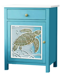 23 1/2 Inches x 15 3/4 Inches x 30 1/2 Turtle Door Aqua Cabinet