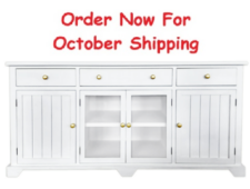63 Inches Wide White Cabinet with Glass Doors and Drawers