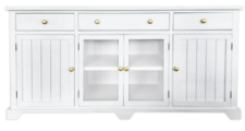 63 Inches Wide White Cabinet with Glass Doors and Drawers
