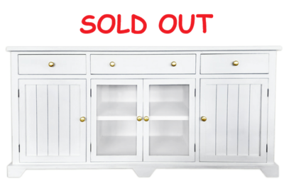 63 Inches Wide White Cabinet with Glass Doors and Drawers