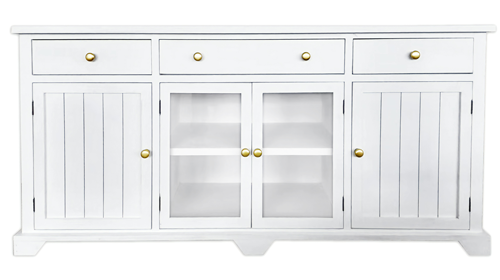 70 Inches Wide White Cabinet with Doors and Drawers