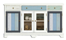 63 Inches Wide Rustic Cabinet with Glass Doors and Drawers