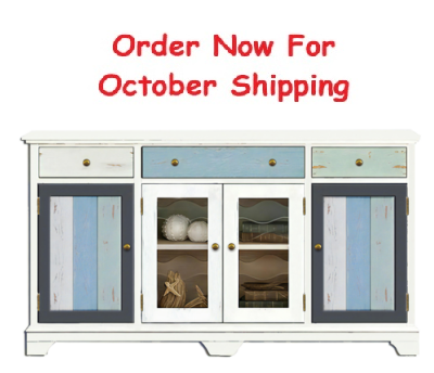 63 Inches Wide Rustic Cabinet with Glass Doors and Drawers