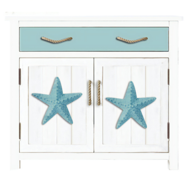 31 1/2 x 15 3/4 x 30 3/4 Inches Aqua Starfish Cabinet