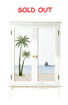 31 1/2 x 15 3/4 x 47 1/4 Inches Cabinet with Palm Tree Scene Doors