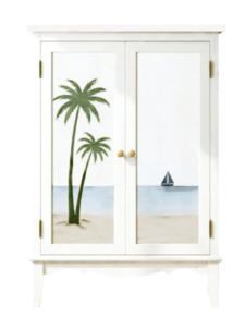 31 1/2 x 15 3/4 x 47 1/4 Inches Cabinet with Palm Tree Scene Doors