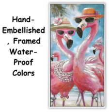 31 1/2 x 15 3/4 Inch Assortment Of Two Framed Flamingo Hand-Embellished Giclee Canvas Print