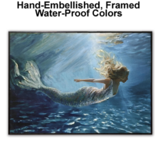 27 1/2 x 19 1/2 Inch Assortment Of Two Framed Mermaid Hand-Embellished Giclee Canvas Print