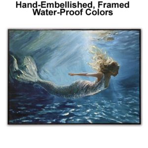 27 1/2 x 19 1/2 Inch Assortment Of Two Framed Mermaid Hand-Embellished Giclee Canvas Print
