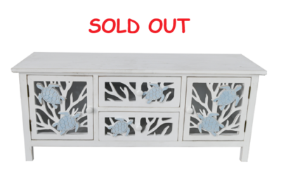47 Inches Wide White Turtle Cabinet with Doors and Drawers