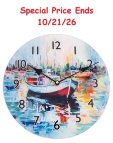 11 3/4 Inches Wide Glass Boats in Harbor Clock