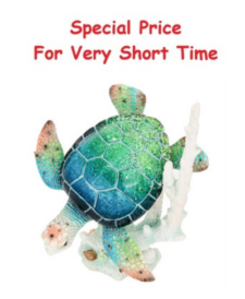 11 3/4 Inches High Blue Green Turtle on Coral