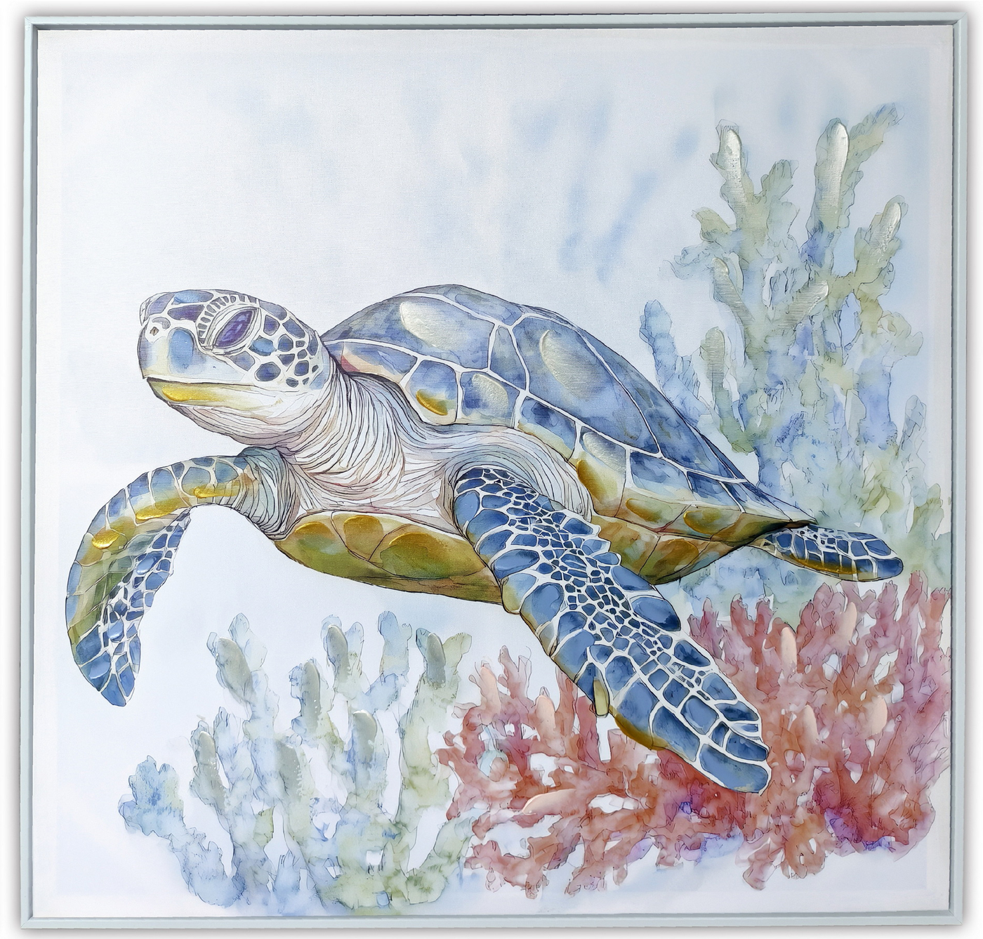 39 1/2 x 39 1/2 Inch Assortment Of Two Framed Turtle Hand-Embellished Giclee Canvas Print