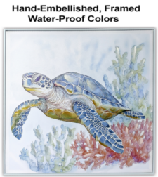 39 1/2 x 39 1/2 Inch Assortment Of Two Framed Turtle Hand-Embellished Giclee Canvas Print