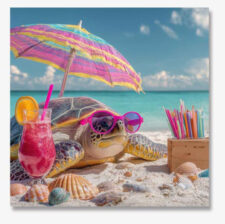 15 3/4 Inches Square Assortment Of Four Turtle Water-Proof Color Canvas Print Wall Art