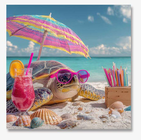 15 3/4 Inches Square Assortment Of Four Turtle Water-Proof Color Canvas Print Wall Art