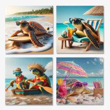15 3/4 Inches Square Assortment Of Four Turtle Water-Proof Color Canvas Print Wall Art
