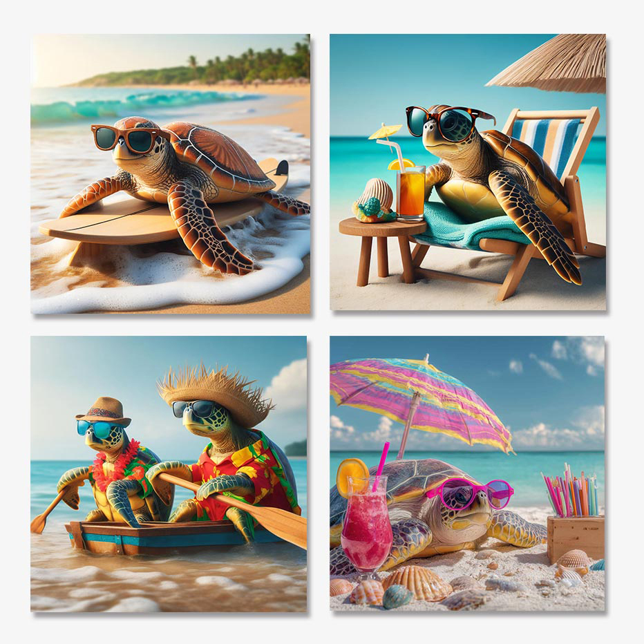 15 3/4 Inches Square Assortment Of Four Turtle Water-Proof Color Canvas Print Wall Art - Image 2