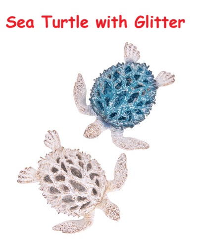 4 1/4 Inches Long Assorted Coral Look Sea Turtle With Glitter