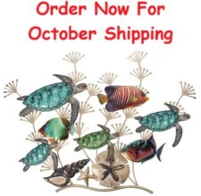 48 Inches Wide x 32 1/2 Inches High Turtles and Fish Metal Wall Decor