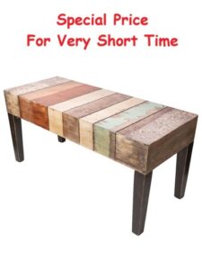 18 Inches High x 39 Inches Wide x 16 Inches Deep Wooden Planks Design Coffee Bench