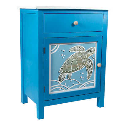 23 1/2 x 15 3/4 x 30 1/2 Inches Turtle Door Turquoise Cabinet