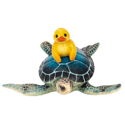 5 1/2 Inches Long Blue Turtle with Yellow Duck - Image 2