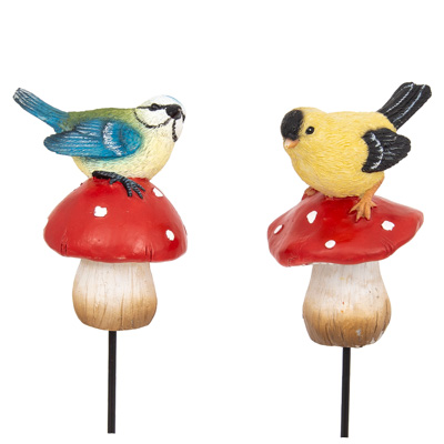 12 Inches High Assorted Planter Stick with Mushroom and Bird