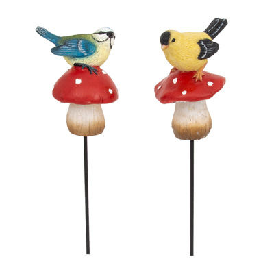 12 Inches High Assorted Planter Stick with Mushroom and Bird - Image 2